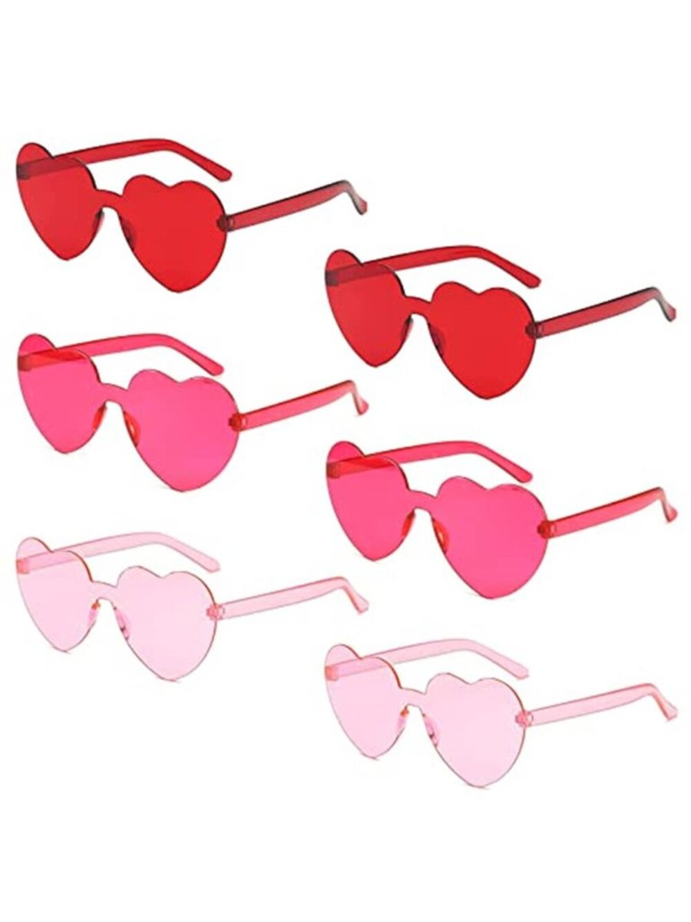 6 Pair Heart Shaped Party Glasses, Retro Transparent Red Pink Sunglasses, for